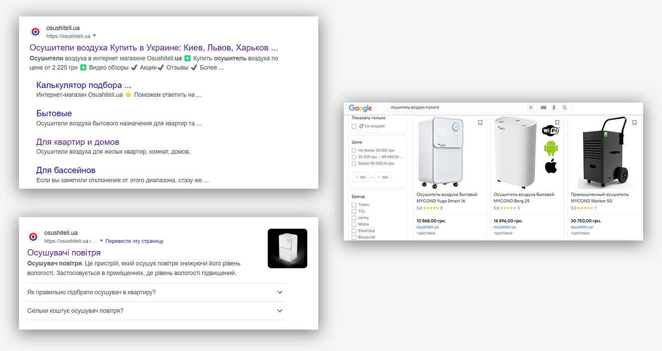 результат пошукової видачі google